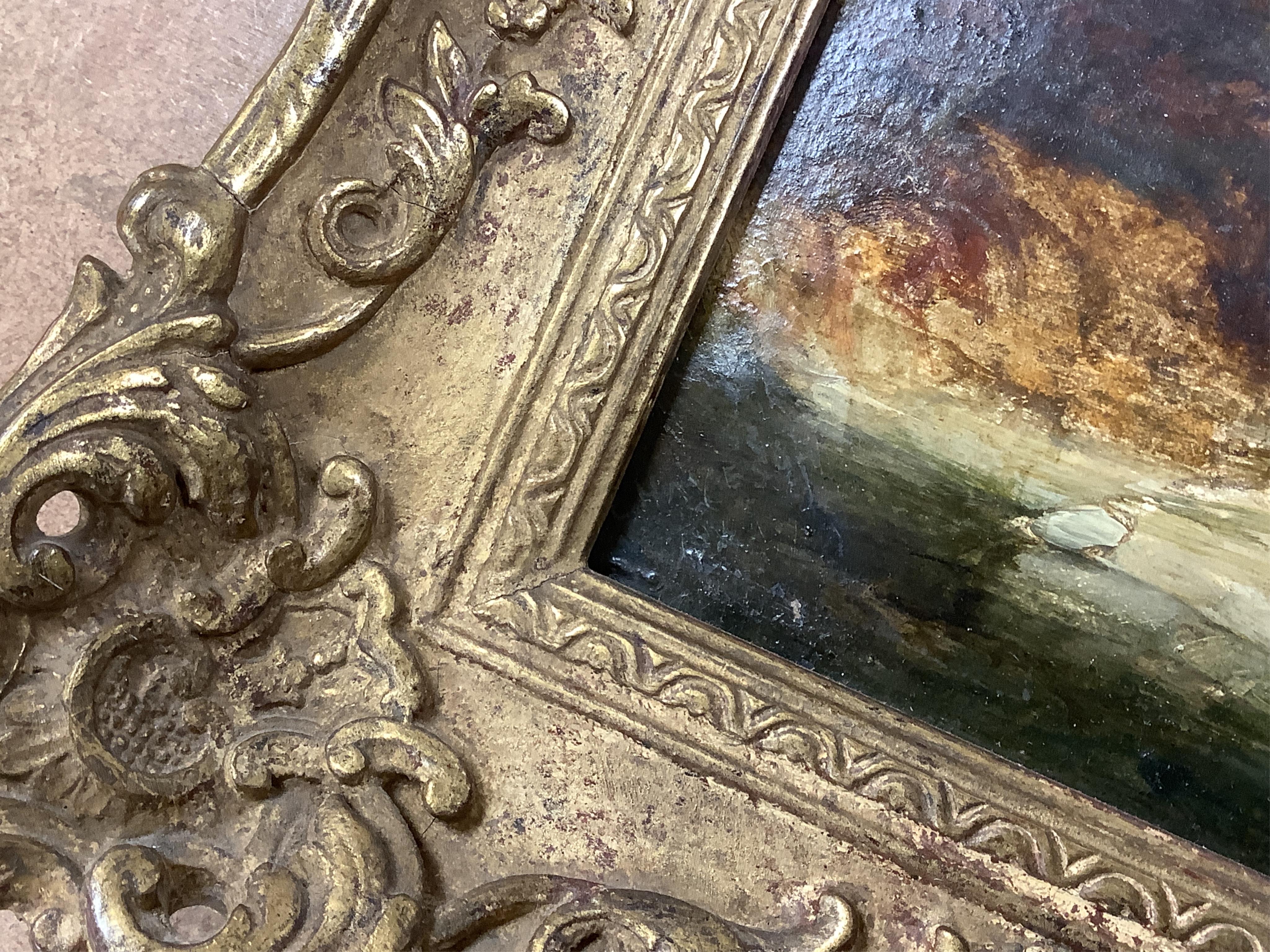Edwin Hayes (1819-1904), Pastoral landscape with figure and horse before a cottage, signed, indistinctly dated 1844?, 22 x 29cm, applied plaque to the ornate gilt frame, oil on board